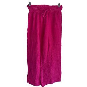 Magaschoni Womens Organic Cotton Gauze Wide Leg Pants Sz XS Pink Beach Coastal